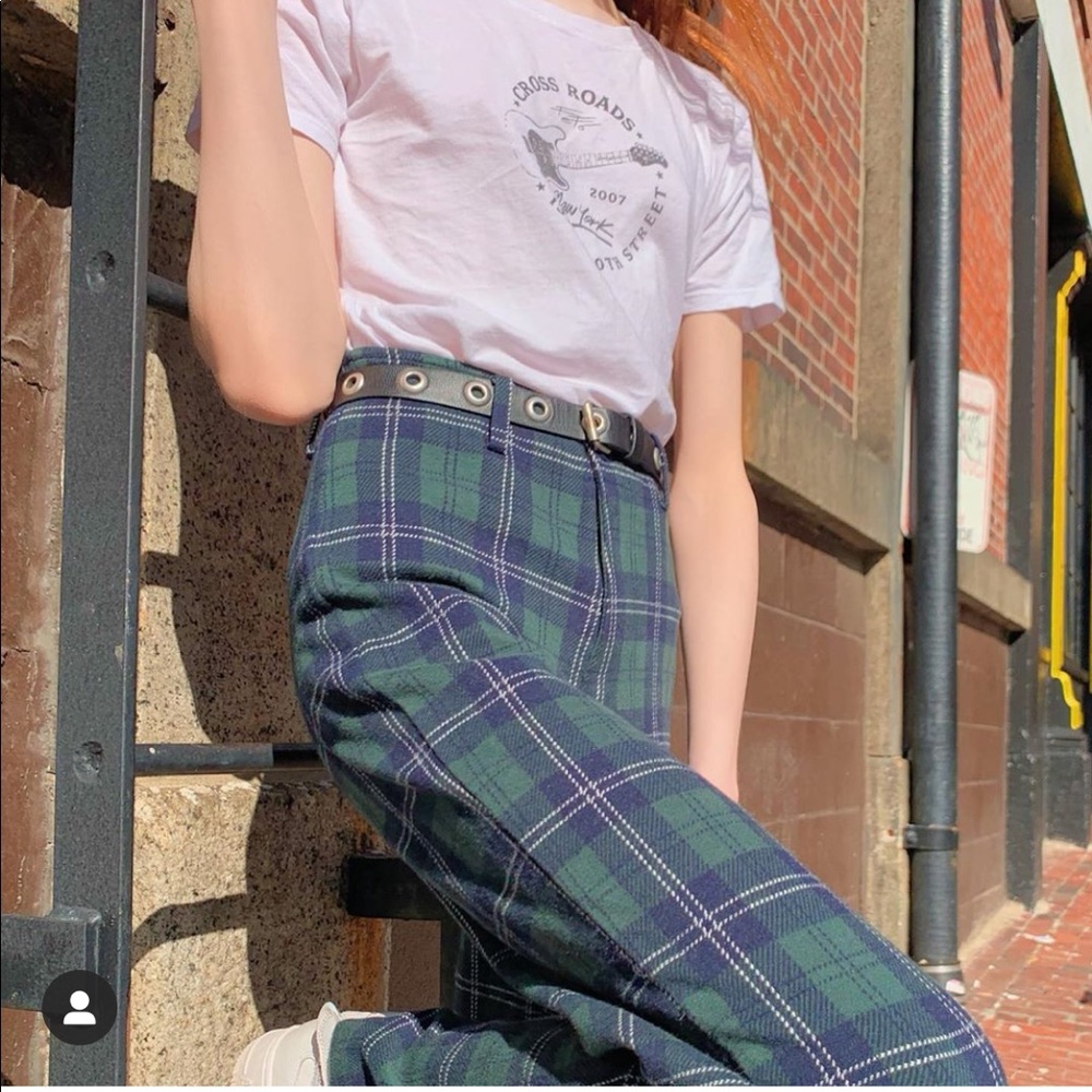 Brandy Melville green navy plaid Kim pants NWT - Picture 1 of 5